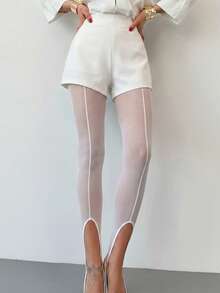 Firerie Quần legging nữ thanh lịch, gợi cảm, tối giản, kiểu đuôi cá, phù hợp đi làm, công sở, hàng ngày, phong cách thành thị, đi nghỉ mát, lễ hội âm nhạc, tiệc tùng, cạp cao, co giãn, chất liệu lưới, xẻ tà, màu đen. - trắng - Xem 9
