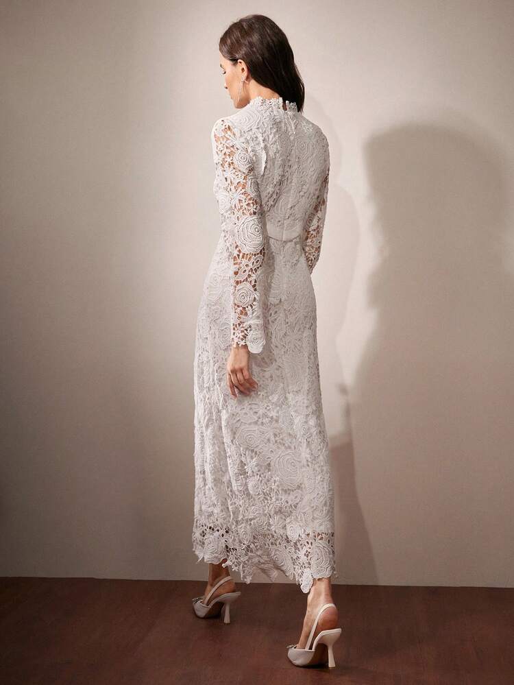 Petite Women's Elegant French Rose Satin & Contrast Lace High-End Dress