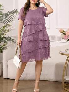 Vestido de verano de manga corta con cuello redondo y estampado floral elegante para tallas grandes - Azul 2 - Ver 8