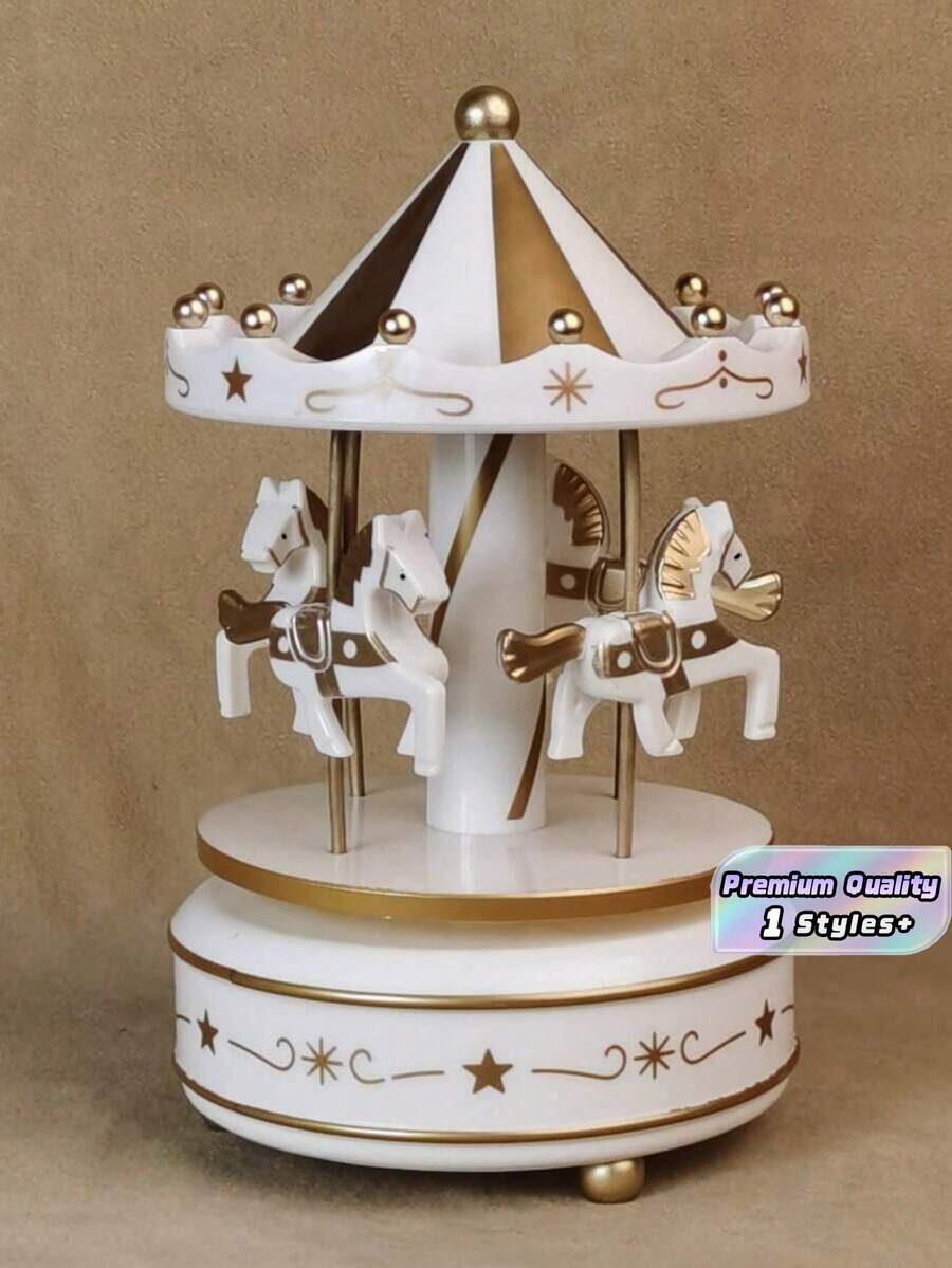 1 pieza Caja de música de carrusel, con mecanismo de cuerda, diseño de pastel, regalo - Blanco - Ver 1