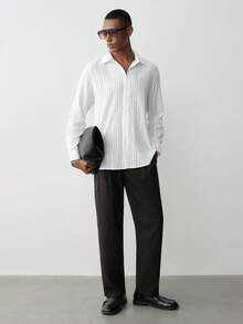 MENRIVO Camisa masculina casual de manga comprida com botões frontais e cor sólida. - Branco - Ver 3