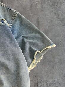 AXEPEAK Men's Casual Washed Cross Patch Denim Shirt - Blue - View 4