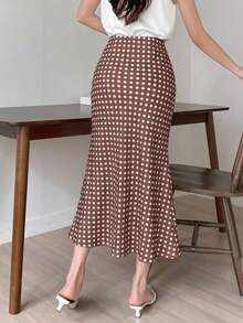 DAZY Falda de satén de unicolor ajustada para mujer, primavera/verano - Caqui - Ver 6