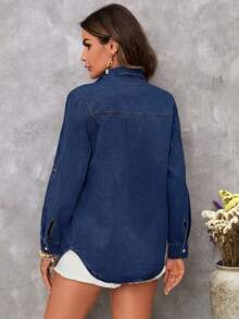 EMERY ROSE EMERY ROSE Women's Single-Breasted Casual Versatile Denim Top For Daily Wear - Dark Wash - View 2