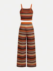 SHEIN Bộ đồ 2 món cho bé gái tuổi teen, kiểu dáng thường ngày, thoải mái, phối họa tiết kẻ sọc tương phản. - Nhiều màu - Xem 6