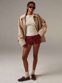 Athîral Women's Casual Solid Color Knit Low-Waist Shorts - Burgundy - View 4