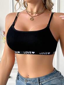 孕妇爱心字母提花哺乳文胸 - 黑色 - 查看 3