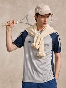 Courvante Vintage Sporty Chic Men's Casual Colorblock Short Sleeve T-Shirt Tennis, Knit Fabric Stripe, Letter, Summer Tops White Graphic Outfits Gift Training - Multicolor - View 6