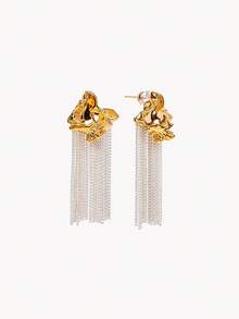Opalesca Bông tai mạ vàng 18K tinh tế, kiểu dáng tua rua, đơn giản, thời trang và đa năng. - Vàng - Xem 4