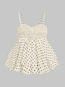 SHEIN Áo tank top dây mảnh, viền bèo nhún, thoải mái, dành cho bé gái tuổi teen, màu mơ. - Màu be - Xem 2