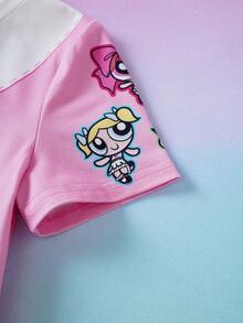 THE POWERPUFF GIRLS X SHEIN 1pc Young Girl Cute Style Round Neck Short Sleeve Loose Comfortable Collaboration Pajama Dress - Multicolor - View 5