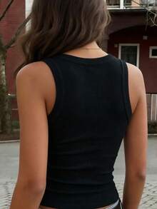 Rovax Camiseta de tirantes ajustada de cuello en V regular - Negro - Ver 2