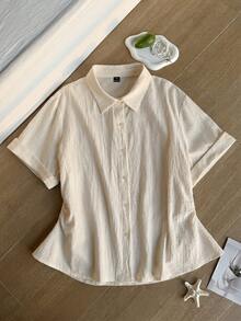SHEIN Comfortcana Plus Size Casual Solid Color Shirt, Summer - Apricot - View 10