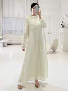 Yasmyna Vestido elegante de estilo árabe con decoración de lazo de unicolor para mujer - Amarillo - Ver 8
