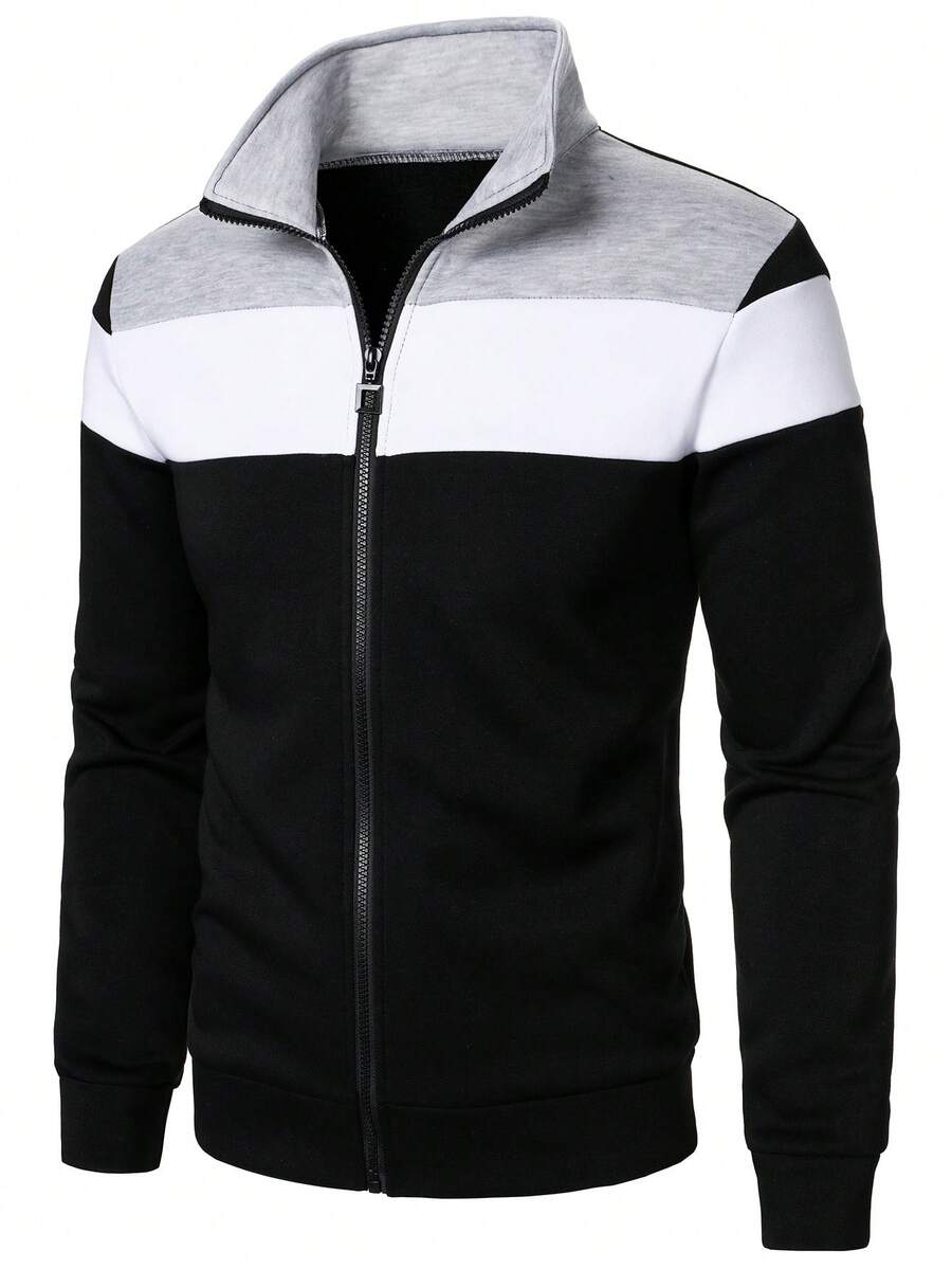 Manfinity Homme Hoodie Pria dengan Resleting Depan dan Motif Patchwork Warna Kontras - MultiWarna - View 1
