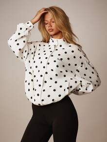 MISSGUIDED Áo khoác nhẹ dáng dài cổ cao chấm bi chất liệu vải lanh, có khóa kéo, với các chi tiết thương hiệu, thích hợp cho mùa xuân hè. - trắng - Xem 4