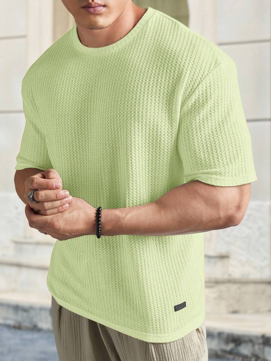 Manfinity VCAY Loose Fit Men's Solid Waffle Knit T-Shirt - Light Yellow - View 1