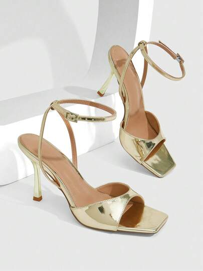 CUCCOO SZL Women Shoes Women's New European And American Simple Fashion French High Heel Color Scheme Bright Paint Heel Thin Square Heel Small Square Toe Rear Strap Buckle One Piece Sexy Comfortable Light Versatile Commute Spring Summer Autumn PU Face Workplace Classic Sandals Festival Party Dating Street Elegance Women's Shoes