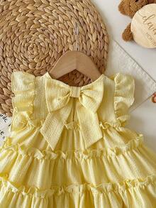 SHEIN Babygirl Cute Casual Loose Ruffled Cap Sleeve Dress - Mustard Yellow - View 4