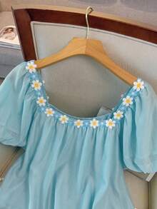 GlowEve CURVE Camisa de ajuste regular tejida de talla grande con bordado de encaje - Azul - Ver 4