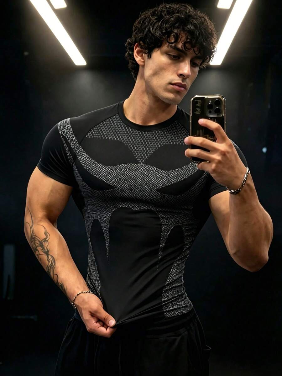 Gym Rark 男士撞色短袖修身运动T恤,健身 - 彩色 - 查看 1