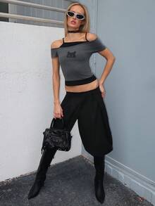Brooke Lily Damen Lässig Retro Schwarze Katze Spähen Muster Kontrast Farbe Kurzarm T-Shirt, geeignet für den Sommer - Verschiedenfarbig - Übersicht 3