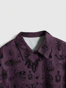 ROMWE Goth Women's All-Over Print Casual Versatile Daily Wear Shirt - Purple - View 4