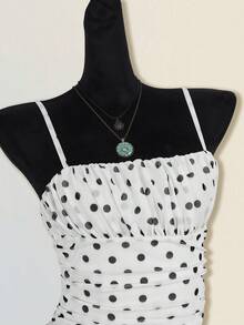 SHEIN ICON 女款夏季度假畢業返校服飾，復古楓葉印花百褶迷你洋裝，適合夏季、秋冬/冬季 - 白色 - 查看 5