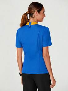 TaskEZ Uniforme de chef con cremallera de manga corta y color contrastante, uniformes - Azul - Ver 7