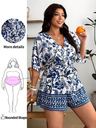 Enliva Áo liền quần cổ chữ V có dây rút ở eo, cỡ lớn