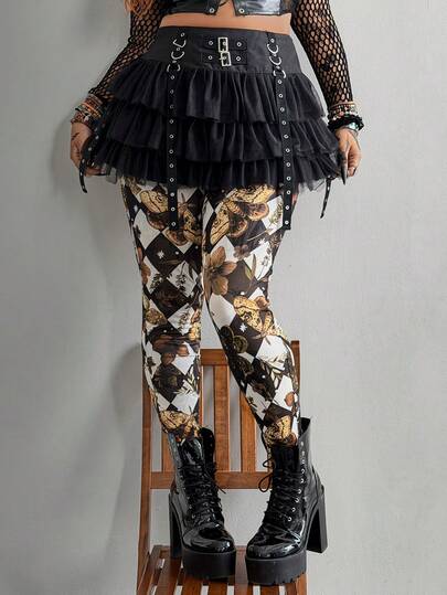 Whyspr Quần legging, quần tất ôm sát, chất liệu lưới xuyên thấu, in họa tiết, phong cách retro punk goth thanh lịch, cá tính dành cho nữ, thích hợp mặc hàng ngày, đi học, mùa tựu trường, phối cùng chân váy, đi nghỉ mát/du lịch.