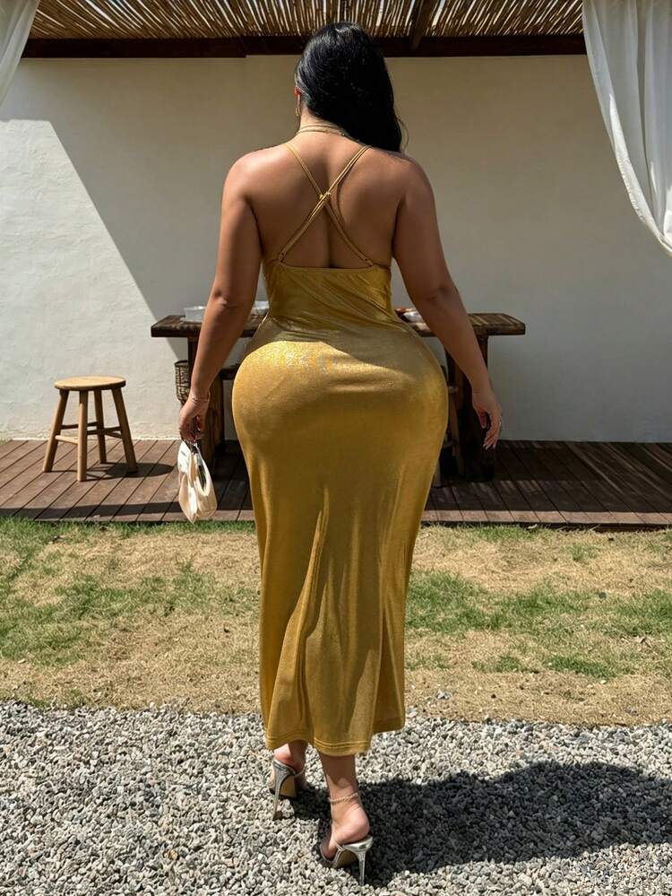 Dazy Plus Stretchy Glittery Sexy Dress, Beach Vacation Style, Plus Size Women Spring/Summer Long Dress