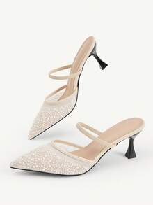 CUCCOO CHICEST Women's New Thin-Heeled Pointed Toe High Heels With Mesh, Bead, And Embroidery Decoration – Elegant And Comfortable, Perfect For Dates, Work, Parties, And Weddings - rice apricot - View 7