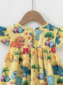 Elladie kids Vestido de verano para niña con estampado de dinosaurio y volantes en el bajo - Amarillo - Ver 6