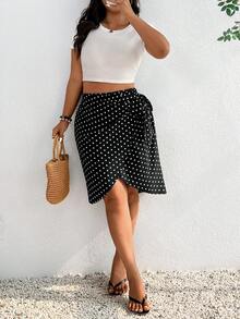 SHEIN Frenchy Leopard Printed Plus Size Wrap-Style Skirt Black Skirt For Women Polka Dot For Women - Black and White - View 4