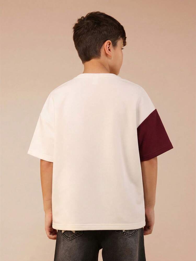 Jungen Farbblock Muster Rundhals Kurzarm T-Shirt mit abstraktem Muster Design