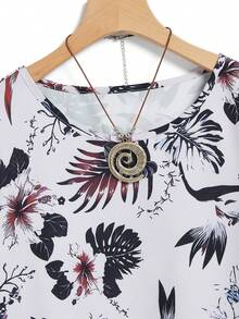 EMERY ROSE Women 2pcs Set Casual Floral Print Short Sleeve Top And Solid Color Long Pants, Autumn - Multicolor - View 3