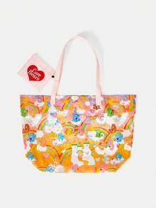 SHEIN X Care Bears 1件時尚輕便可折疊印花托特包，購物袋，便攜式單肩包，卡片收納袋，適用旅行與購物等 - 彩虹色 - 查看 2