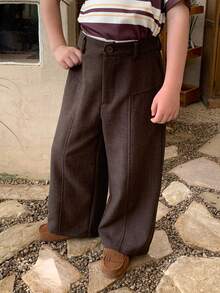 Dazy Kids Young Boy Solid Color Pocket Casual Versatile Daily Wear Pants - Brown - View 6