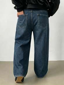DAZY Men's Plus Size Washed Blue Solid Color Denim Jeans, Suitable For Spring And Autumn - Blue - View 2