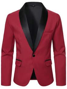 Manfinity Mode Men's Business Button-Down Long Sleeve Suit Jacket And Casual Button-Up Suit Pants Set - Burgundy - View 6