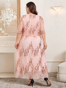 Reflora Plus Size Elegant Geometric Chiffon Pleated Graceful Summer Dress Wedding Mother Of The Bride Wedding Guest Pink - Pink - View 2