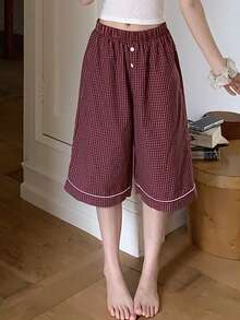DAZY Plaid Loose Shorts Women's Sleepwear Bottom For Summer - Red - View 7