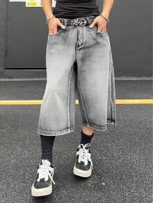 Manfinity EMRG Men's Loose Fit Pocketed Wide Leg 7/8 Length Jeans - Grey - View 7