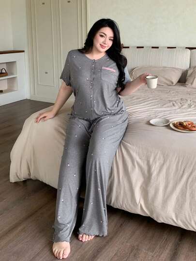 Dazy Plus 大码女式休闲碎花短袖两件套睡衣，春夏款