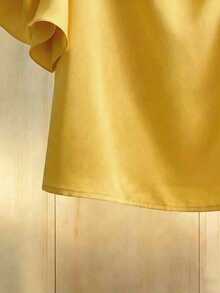 Franclia Elegant High-End Pearl Decor Round Neck Floral Ruffle Short Sleeve Apricot Blouse For Women - Yellow - View 5