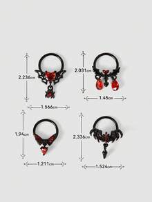 MortiRose 不锈钢黑色骷髅头16G鼻中隔环邪恶鼻钉耳骨耳廓耳廓穿刺饰品，哥特/朋克/颓废/暗黑哥特，街头风，夏季/音乐节/舞会/派对，复古，鼻中隔饰品/鼻中隔穿孔，身体饰品 - 鋼色 - 查看 5