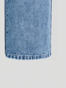 SHEIN 女童休闲破洞直筒牛仔裤，轻盈舒适的棉质牛仔布，松紧腰带，适合日常穿着、上学、通勤、暑假、户外聚会等各种场合。 - 藍色 - 查看 8