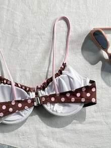 Swim Mod Áo bikini buộc dây phía trước in chấm bi mùa hè dành cho nữ - Hồng - Xem 5