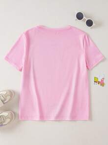 SpongeBob SquarePants | SHEIN Tween Girls' Versatile Round Neck Short Sleeve T-Shirt - Pink - View 2